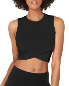 sanutch workout fitness casual basic crop tops athletic gym crop tops cropped tank tops for women black m