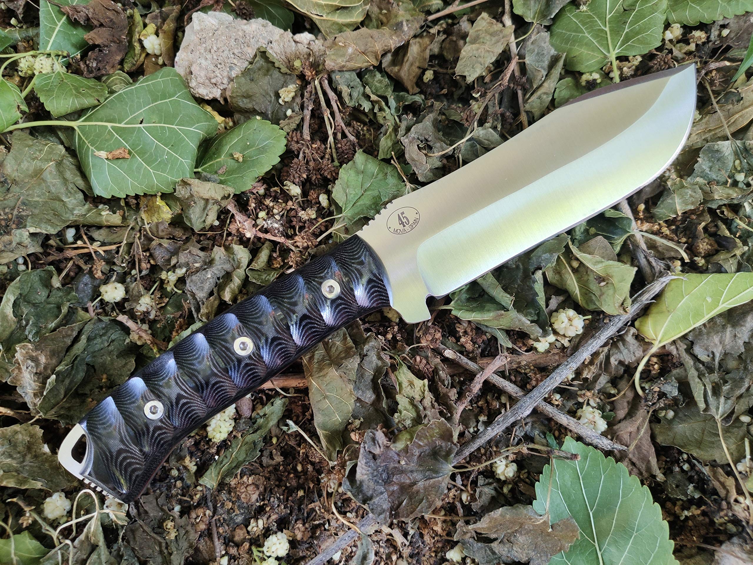 JEO-TEC Nº45 Fixed Blade Bushcraft Knife for Survival Camping Hunting Fishing, Full Tang Knife 11" Overall, Sheath + Firesteel + Sharpener Stone, Handmade