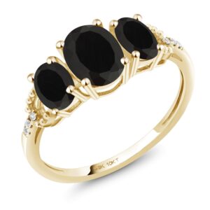 Gem Stone King 10K Yellow Gold Oval Black Onyx and Diamond Accent Engagement Ring For Women (1.52 Cttw, Gemstone Birthstone, Available In Size 5, 6, 7, 8, 9)