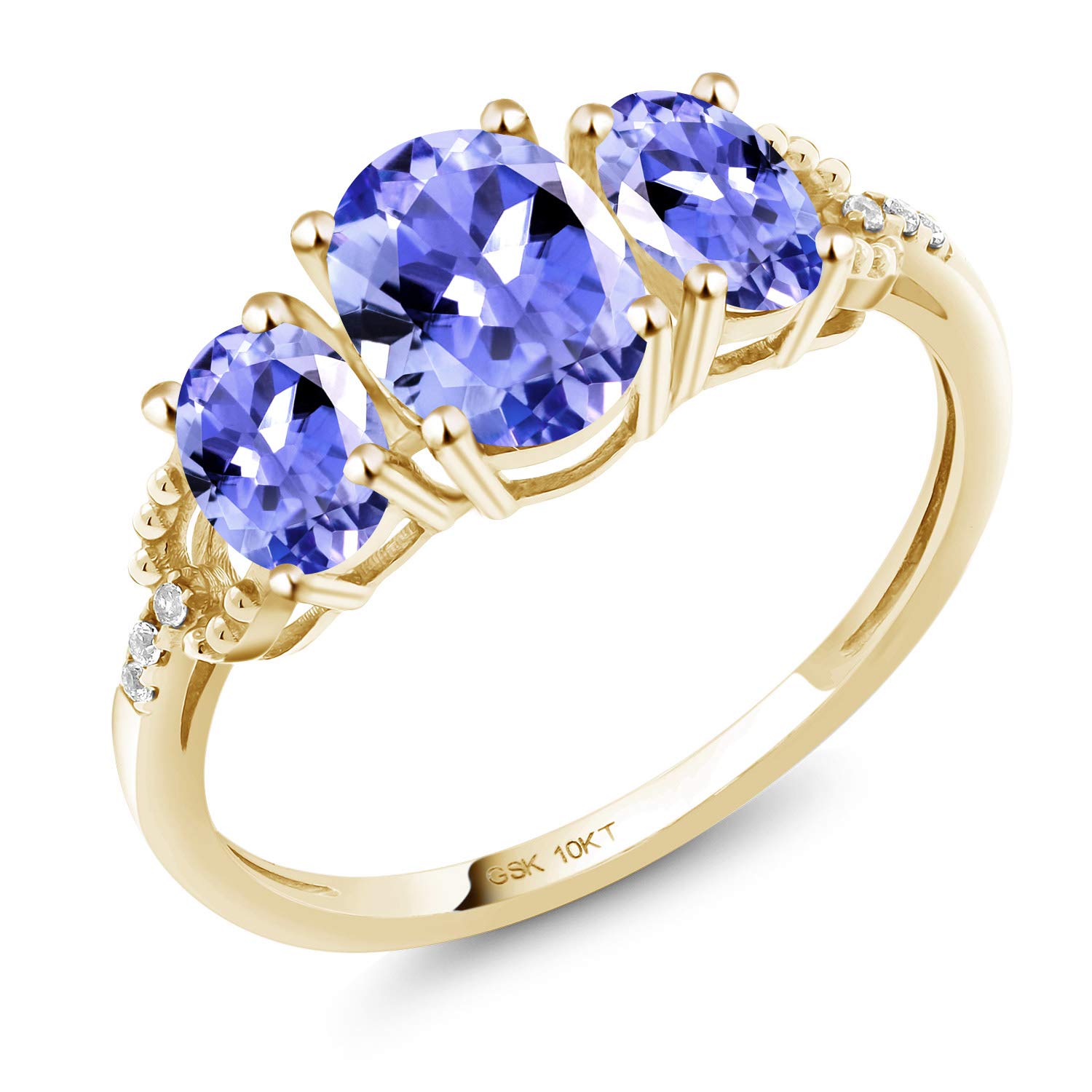 Gem Stone King 10K Yellow Gold Oval Blue Tanzanite and Diamond Accent Engagement Ring For Women (1.67 Cttw, Gemstone Birthstone Available in size 5, 6, 7, 8, 9)