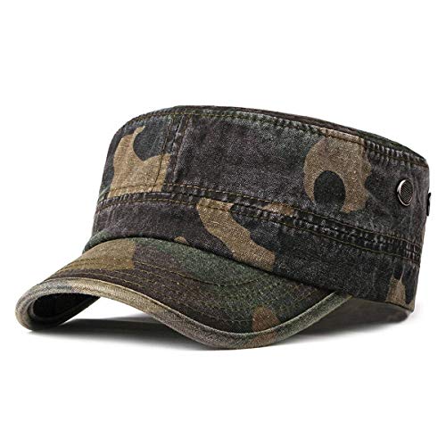 Fasbys Military Army Cadet Hat Men Women Unisex Cotton Flat Top Camo Baseball Cap Adjustable Daily Sports Camping Hat