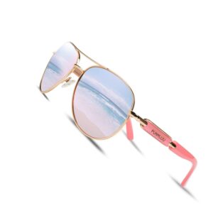 fonhcoo polarized sunglasses for women men, oversized aviator sunglasses metal frame uv400 protection(pink)