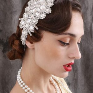 SWEETV Rhinestone Flapper Headband-Elastic 1920s Headpiece, Great Gatsby Hair Accessories for Women