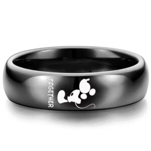 XAHH His and Hers Matching Set Couple Titanium Steel Rings Mouse Kiss Forever Together Promise Wedding Band Black Women Size 7