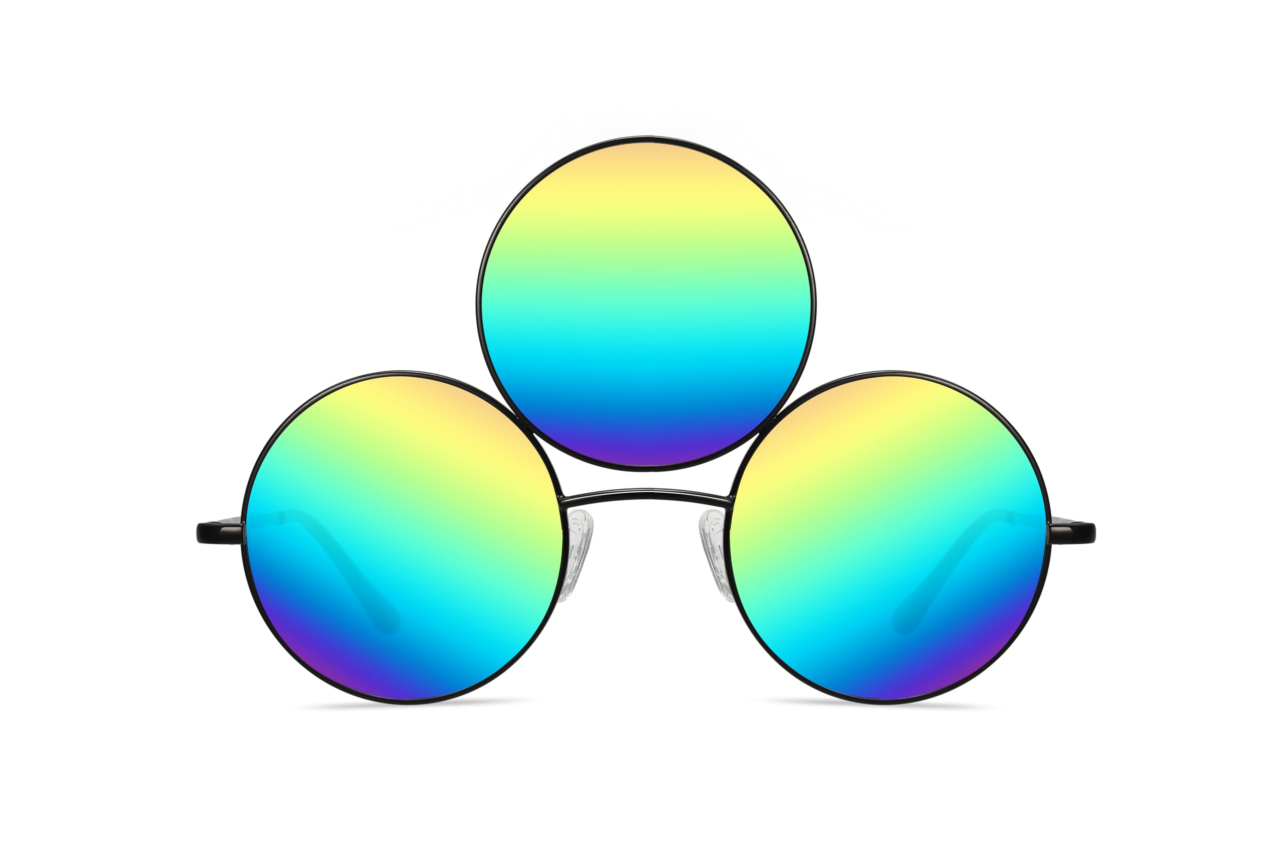 Trippy Lights Third Eye Sunglasses Rainbow Multi Colored Mirrored Reflective Lens with Stylish Black Frames Rave Festival UV400 Sunglasses