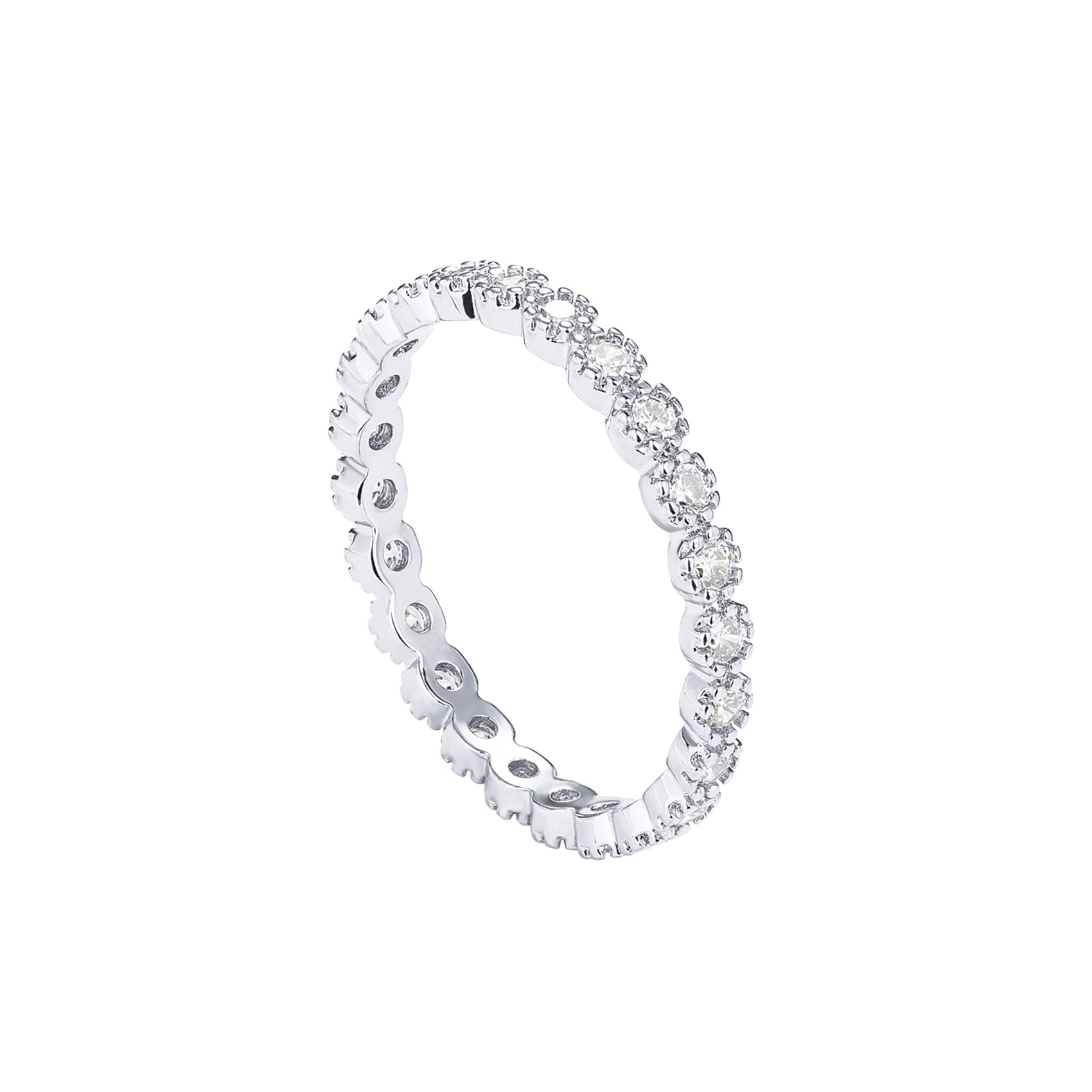 PAVOI 14K White Gold Plated Rings Cubic Zirconia Band | Marquise Milgrain Eternity Bands | White Gold Rings for Women Size 7