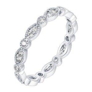 pavoi 14k white gold plated rings cubic zirconia band | round milgrain eternity bands | white gold rings for women size 5