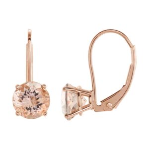 solid 14k rose gold morganite dangle lever back earrings (morganite 6mm round)