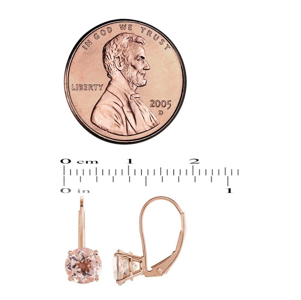 Solid 14k Rose Gold Morganite Dangle Lever back Earrings (Morganite 6mm Round)