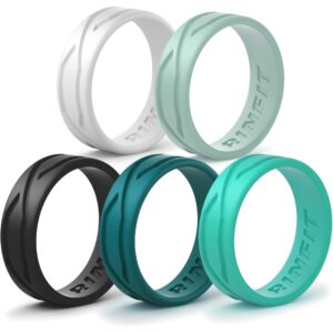 Rinfit Silicone Rings for Women - Silicone Wedding Bands Sets for Her - 4Love Collection Rubber Wedding Rings - Patented Design - SetG, Size 8