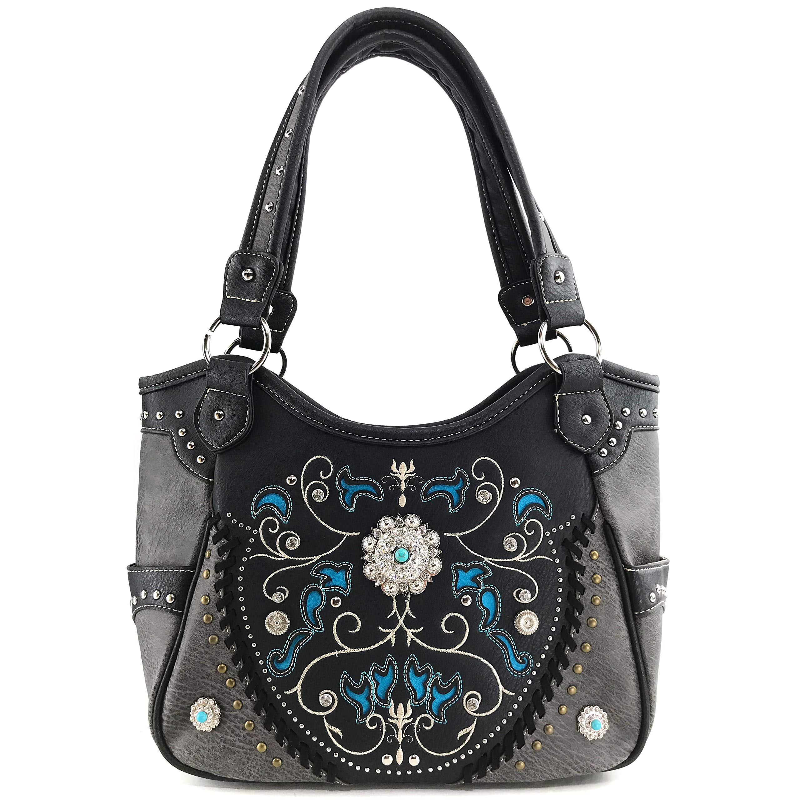 Zelris Spring Bloom Western Concho Women Conceal Carry Tote Handbag Purse (Black)