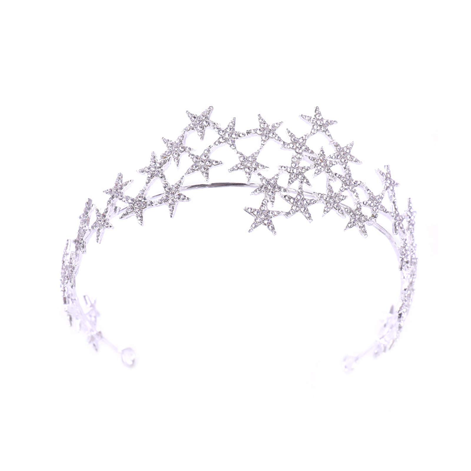 Bling Rhinestone Star Crown Headbands for Women Birthday Wedding Silver Star Tiara Bridal Hair Pieces