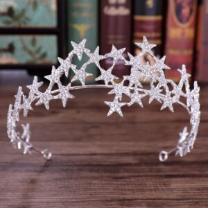 Bling Rhinestone Star Crown Headbands for Women Birthday Wedding Silver Star Tiara Bridal Hair Pieces