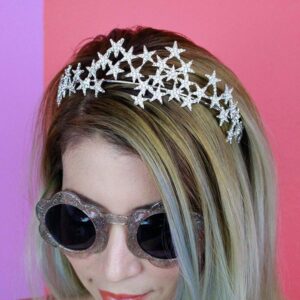 Bling Rhinestone Star Crown Headbands for Women Birthday Wedding Silver Star Tiara Bridal Hair Pieces