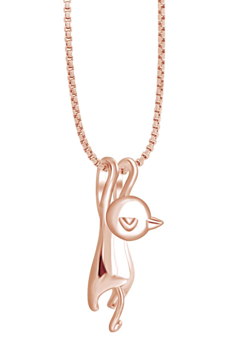 AFFY 14k Rose Gold Over Sterling Silver Flying Hanging Cat Pendant Necklace for Women