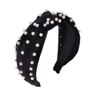 Headbands for Women Pearl Headbands - 1PCS Twisted Faux Pearl Velvet Headband Elegant Bling Hair Clip Hairpins Headwear Barrette Styling Tools Accessories,Black