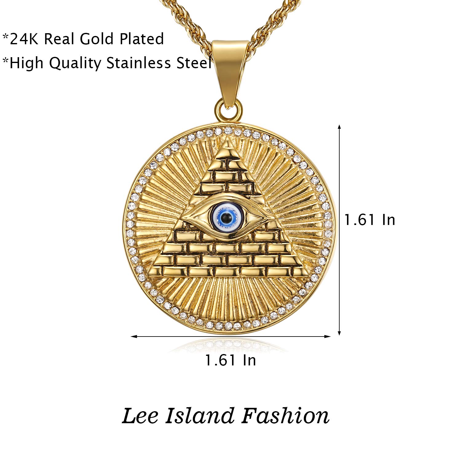 Eye of Horus On Pyramid Egyptian And Scarab Egyptian Protection Ankh Cross Protection Pendant Stainless Steel Necklace, 24 Inch Chain Eye of Providence/ All-Seeing-Eye/Blue Evil Eye Jewelry