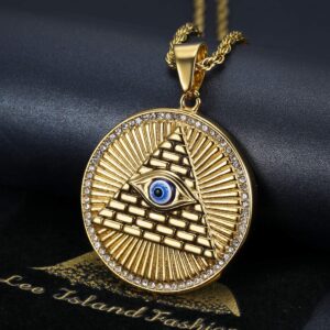 Eye of Horus On Pyramid Egyptian And Scarab Egyptian Protection Ankh Cross Protection Pendant Stainless Steel Necklace, 24 Inch Chain Eye of Providence/ All-Seeing-Eye/Blue Evil Eye Jewelry