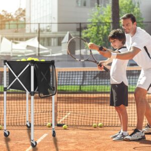 AKOZLIN Tennis Ball Hopper with Wheels Holds 150 Balls Tennis Ball Cart Sports Teaching Cart Lightweight Aluminum Alloy