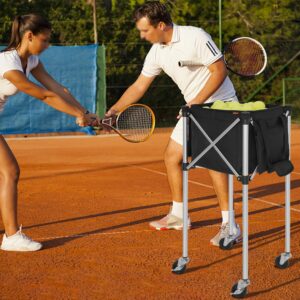 AKOZLIN Tennis Ball Hopper with Wheels Holds 150 Balls Tennis Ball Cart Sports Teaching Cart Lightweight Aluminum Alloy