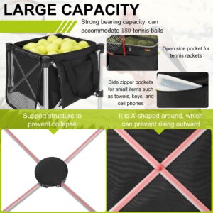 AKOZLIN Tennis Ball Hopper with Wheels Holds 150 Balls Tennis Ball Cart Sports Teaching Cart Lightweight Aluminum Alloy