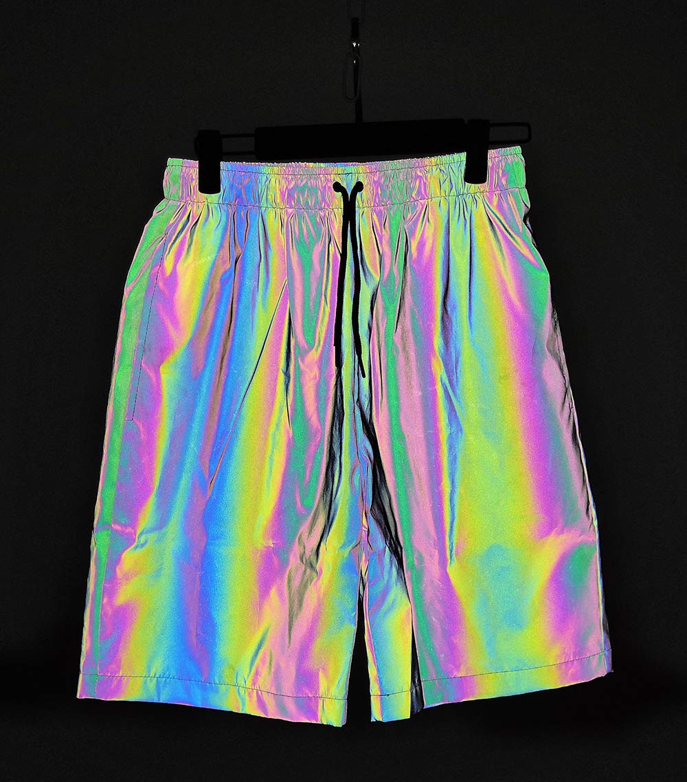 LZLRUN Rainbow Reflective Shorts Pants Men Fluorescent Trousers Casual Night Jogger (XL, Shorts)