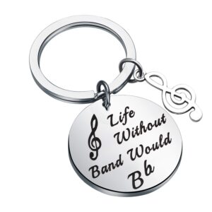 bekech music gifts life without band would b flat keychain with musical note charm treble clef jewelry gift for musician music teacher music lover (silver)