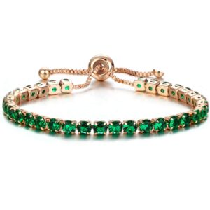 puosuo adjustable chain bracelet for women,cubic zirconia rose gold gift bracelet of luxury shining jewelry (green)