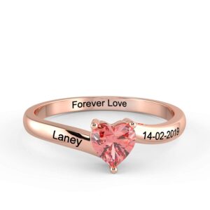 Ashleymade Personalized Promise Rings for Her Heart Simulated Birthstone Rings with Name Couple Rings Engagement Rings Jewelry for Valentines Day (Rose Gold, 9)