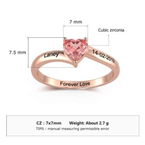 Ashleymade Personalized Promise Rings for Her Heart Simulated Birthstone Rings with Name Couple Rings Engagement Rings Jewelry for Valentines Day (Rose Gold, 9)