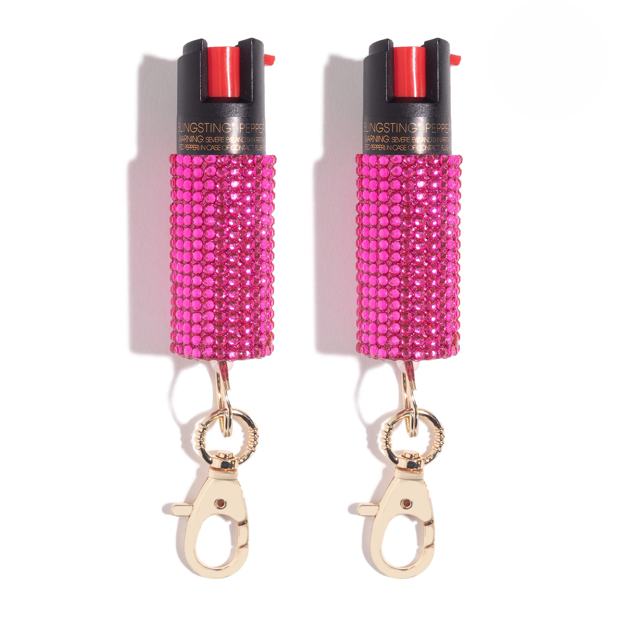 BLINGSTING Pepper Spray for Women - Maximum Strength OC Self Defense Spray - 12 ft Range - UV Marking Dye for Police ID - Swipe Safety Lock - Compact & Fashionable Keychain - Pink (2 Pack)