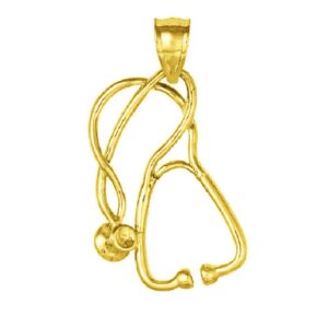 surano design jewelry 14k yellow gold medical stethoscope 3d (3 dimensional) pendant, made in usa