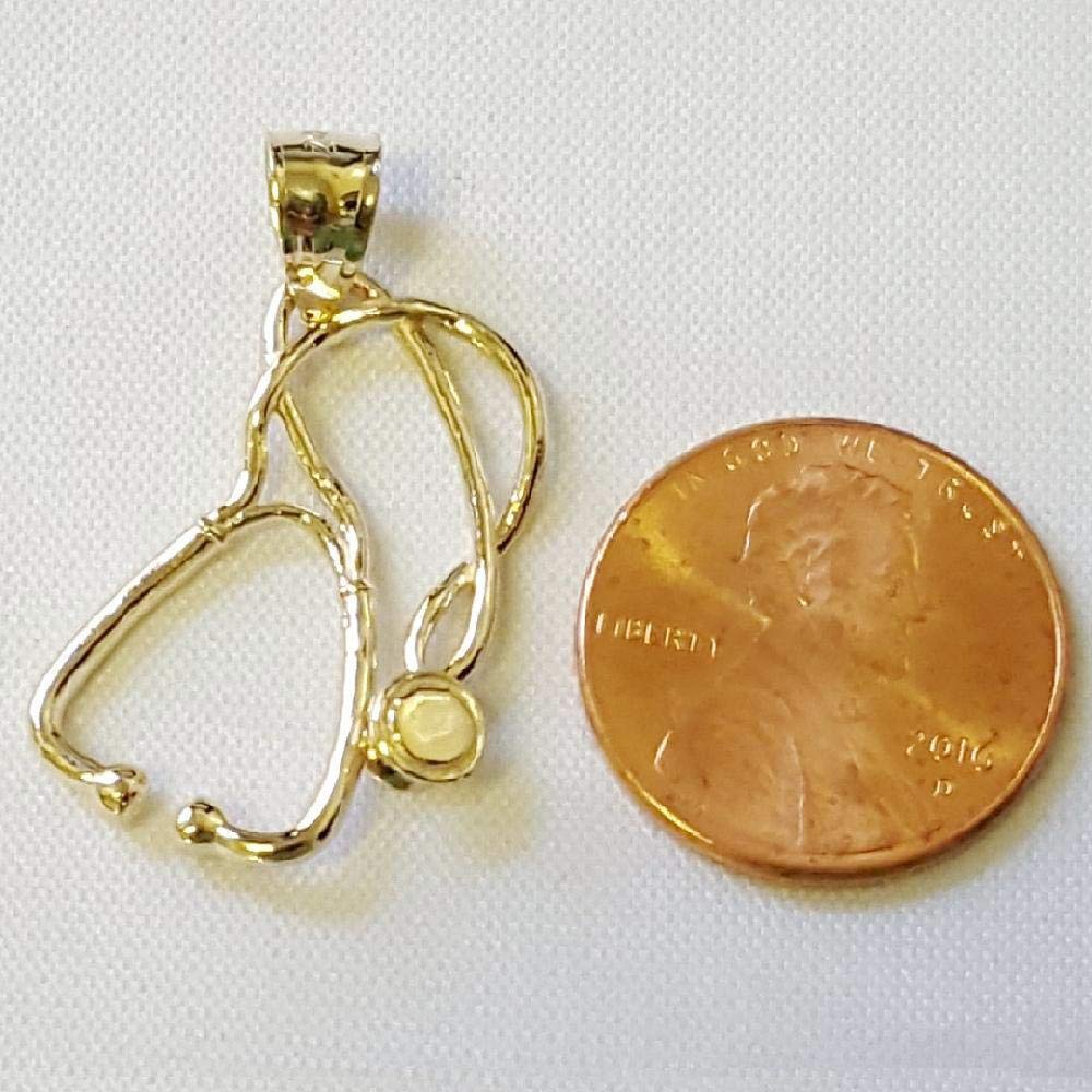 SURANO DESIGN JEWELRY 14k Yellow Gold Medical Stethoscope 3D (3 Dimensional) Pendant, Made in USA