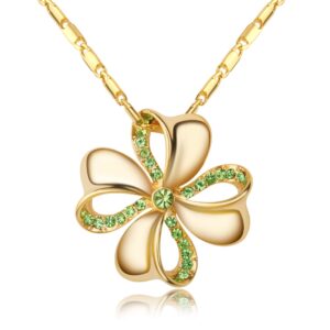 KRUCKEL Four Leaf Clover Necklace - Champagne Gold Lucky Flower with Vibrant Green Austrian Crystal Pendant, Jewelry for Women, Easy - Wear Fashion Aesthetic Design Accesory