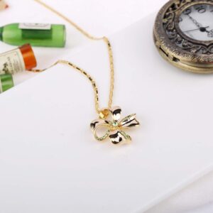 KRUCKEL Four Leaf Clover Necklace - Champagne Gold Lucky Flower with Vibrant Green Austrian Crystal Pendant, Jewelry for Women, Easy - Wear Fashion Aesthetic Design Accesory