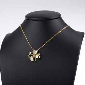 KRUCKEL Four Leaf Clover Necklace - Champagne Gold Lucky Flower with Vibrant Green Austrian Crystal Pendant, Jewelry for Women, Easy - Wear Fashion Aesthetic Design Accesory