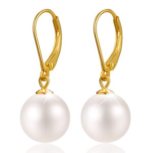 esberry 925 sterling shell pearl silver earrings 6-12mm handpicked white shell pearl drop leverback earrings for women and girls