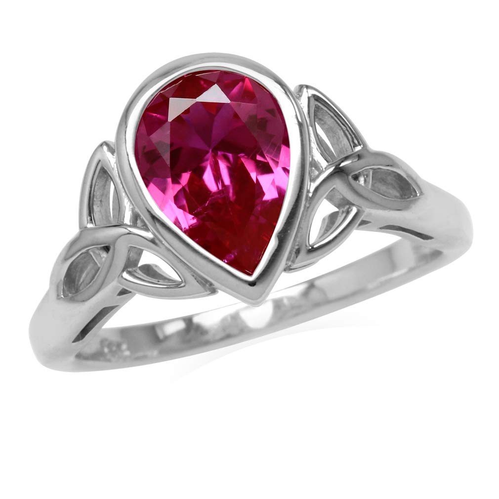 Silvershake 2.1 CT Simulated Pink Tourmaline 925 Sterling Silver Triquetra Celtic Knot Ring Size 7