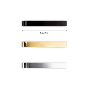 Würkin Stiffs The Slim Tie Bar Clip Set Set of 3 Brushed Finish Tie Clips | Includes (1) Gold, (1) Black, (1) Silver | Pack of 1.65” Long Necktie Clips | Gift for Men | As Seen on Shark Tank