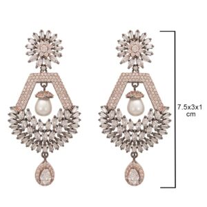 Priyaasi Dual-Toned Pearl American Diamond Earrings for Women | Fashionable Floral Drop Design | Brass Metal | Pushback Closure | Silver Prom Earrings for Women - Party & Wedding