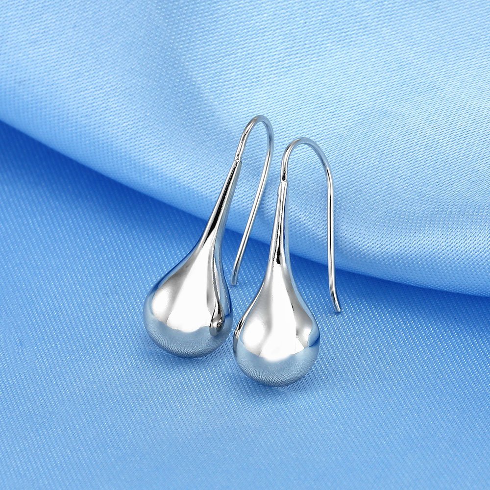 925 Sterling Silver Ear Needle With Teardrop & Waterdrop Earrings (Silver Waterdrop)