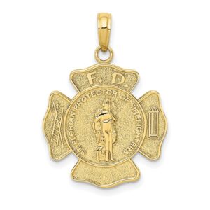 Jewelry Stores Network 10k Yellow Gold Firemans Badge Pendant With Saint Florian Protector Of Firefighters Words 22 mm x 19 mm