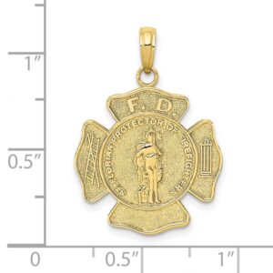 Jewelry Stores Network 10k Yellow Gold Firemans Badge Pendant With Saint Florian Protector Of Firefighters Words 22 mm x 19 mm