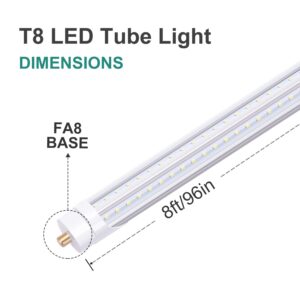 TRLIFE 65W 8FT LED Bulbs 6000K, T8 8FT V Shape LED Tube Light FA8 LED Light Bulbs with Clear Cover(150W Fluorescent Bulbs Replacement), Dual Row LED Chips, 7800Lm, Dual-Ended Power(25 Pack)