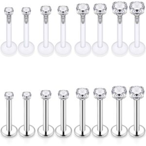 SCERRING 8 Pairs 16g Stainless Steel 2-3.5mm Clear CZ Internally Threaded Tragus Daith Cartilage Helix Earring Ring Body Piercing Jewelry 6mm - Silver