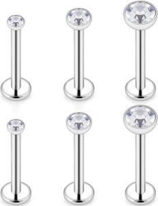 scerring 3 pairs 14g stainless steel 2mm 3mm 4mm jeweled clear cz internally threaded labret monroe lip tragus daith cartilage helix earring ring body piercing jewelry 8mm - silver