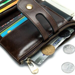 NIUCUNZH Genuine Leather Soft Bifold Rfid Wallets for Men Coin Purse Keychain Snap Zip Wallet with Chain Coffee