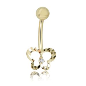 avora 10k yellow gold open butterfly 0.02 ct genuine diamond belly button ring body jewelry (14 gauge)