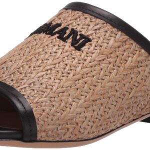 Emporio Armani Women's Raffia Logo Slide Mule, Natural + Black, 34 Medium EU (4 US)