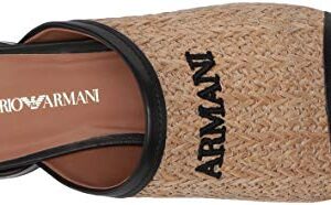 Emporio Armani Women's Raffia Logo Slide Mule, Natural + Black, 34 Medium EU (4 US)